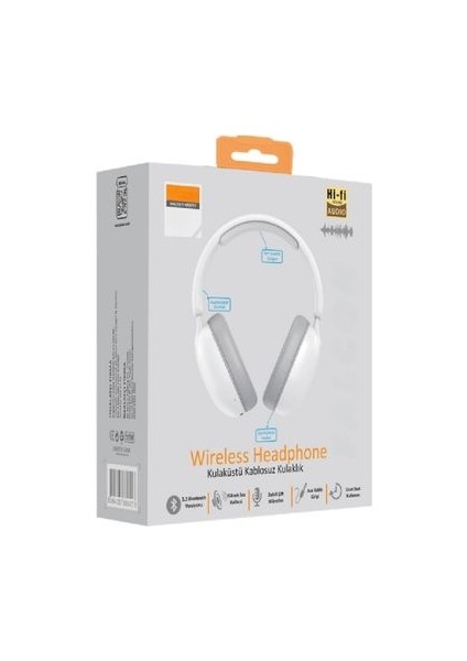 Kablosuz Mikrofonlu Bluetooth Kulak Üstü Kulaklık Beyaz
