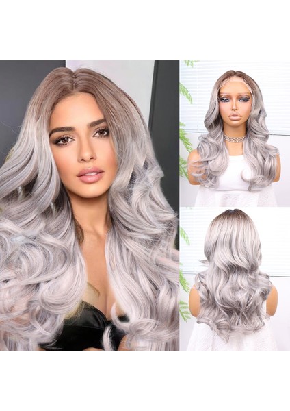 Açık Kumral Gri Ombreli Bebek Saçlı Fiber Sentetik Tül Peruk