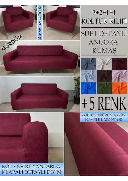 Süet Detaylı Angora Kumaş 3+2+1+1 Komple Giydirme Kanepe&çekyat, Bohem, Vb. Model Koltuk Kılıfı
