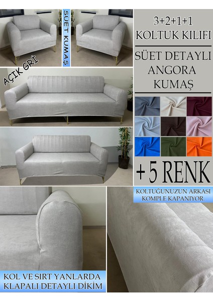 Süet Detaylı Angora Kumaş 3+2+1+1 Komple Giydirme Kanepe&çekyat, Bohem, Vb. Model Koltuk Kılıfı