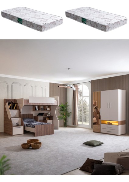 Ranza, Milano Genç Odası Takımı Çalışma Masalı Ranza 3 Kapaklı Dolap 2 Adet Comfort Yatak