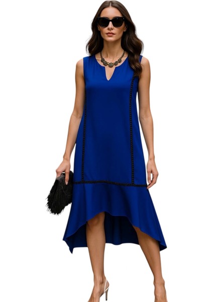 Gizella Biye Detay Çift Cep Ithal Krep Elbise