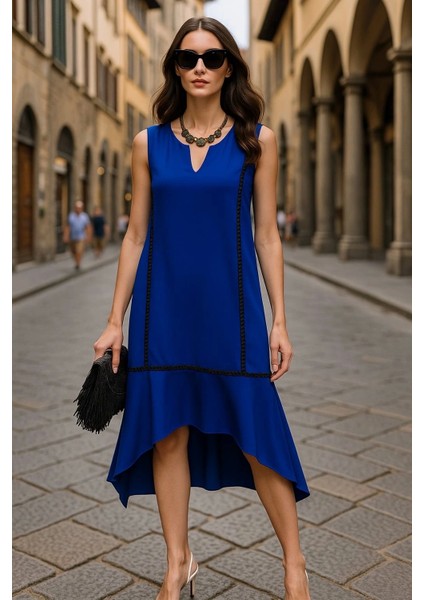 Gizella Biye Detay Çift Cep Ithal Krep Elbise fiyatları