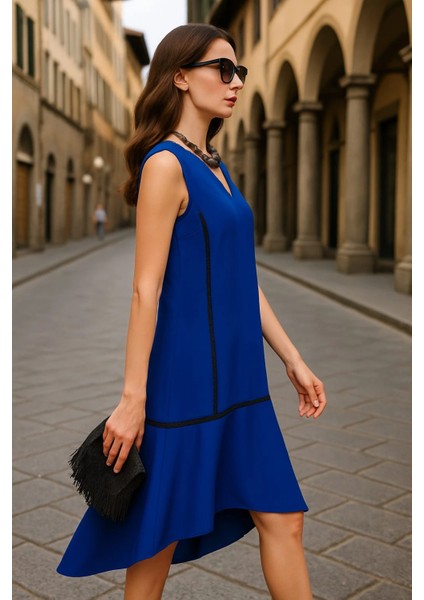 Gizella Biye Detay Çift Cep Ithal Krep Elbise modelleri