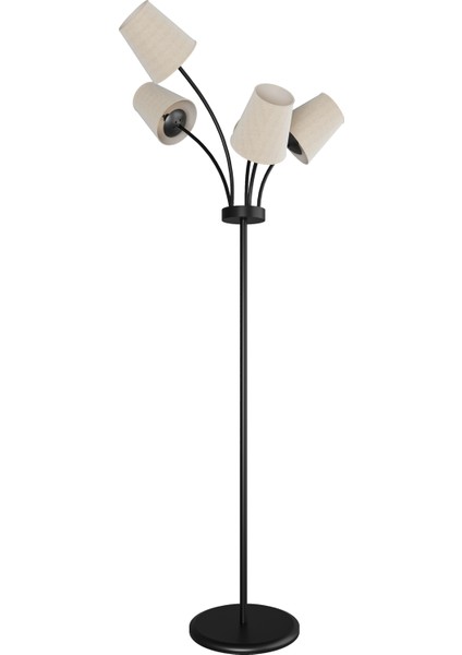 Florina Modern Siyah Metal 5 Beyaz Kumaş Başlıklı Asimetrik Metal Lambader modelleri