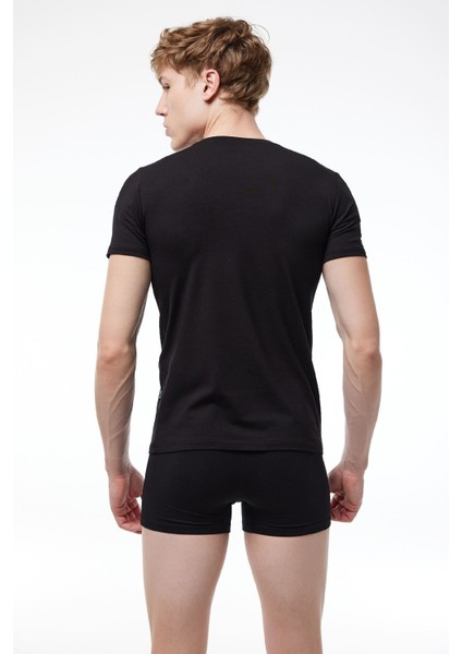 Erkek Siyah Yuvarlak Yaka Kısa Kollu Modal T-Shirt Body 030 fiyatları