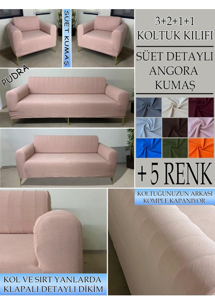 Süet Detaylı Angora Kumaş 3+2+1+1 Komple Giydirme Kanepe&çekyat, Bohem, Vb. Model Koltuk Kılıfı