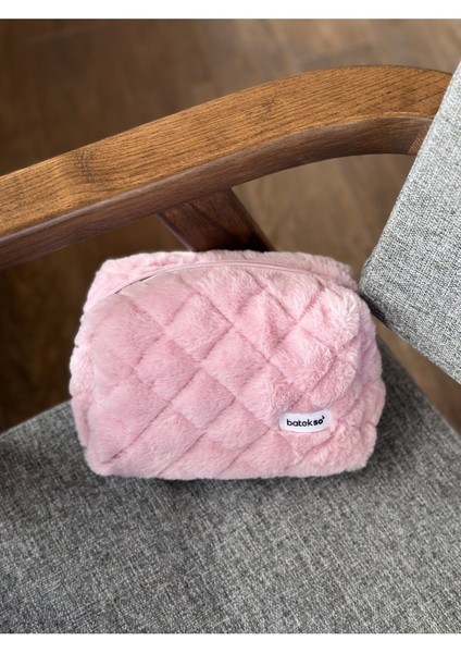 Gül Kurusu Peluş Makyaj Çantası - Büyük Boy