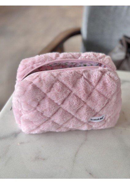 Gül Kurusu Peluş Makyaj Çantası - Büyük Boy