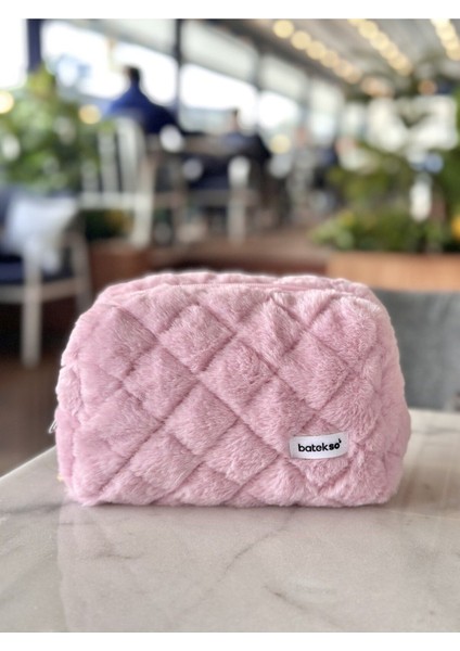 Gül Kurusu Peluş Makyaj Çantası - Büyük Boy