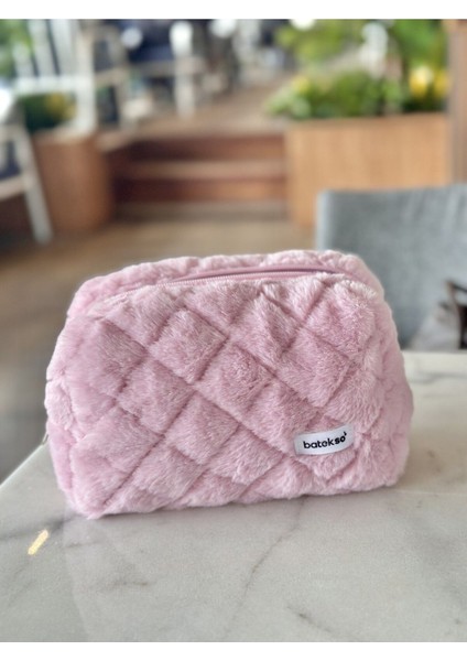 Gül Kurusu Peluş Makyaj Çantası - Büyük Boy