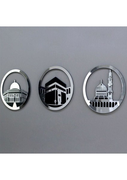 3 Parça Kutsal Mekan Dekoratif Set, Metalik, Şık ve Zarif Tasarım