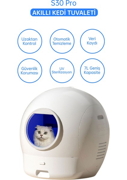 S30 Pro 2. Nesil Otomatik Akıllı Kedi Tuvaleti - Uv Sterilizasyon- Uygulama Kontrol - Geniş Kapasite