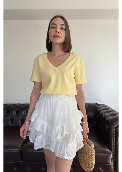 V Yaka Premium Tshirt- Sarı modelleri