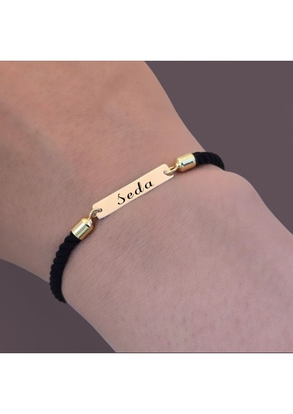14 Ayar Altın Plakalı Seda Ismine Özel Siyah Örgü Ipli Dikdörtgen Figürlü Hediye BILEKLIK-555ISIM fırsatları