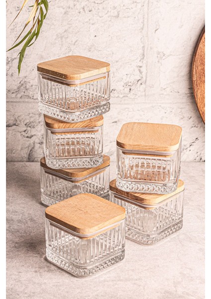 6'lı Kare Ahşap Kapaklı Cam Kahvaltılık, Çerezlik, Çok Amaçlı, 230 ml fiyatları