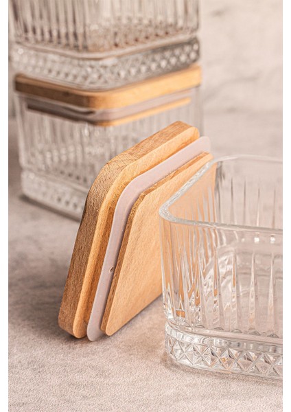 6'lı Kare Ahşap Kapaklı Cam Kahvaltılık, Çerezlik, Çok Amaçlı, 230 ml fırsatları