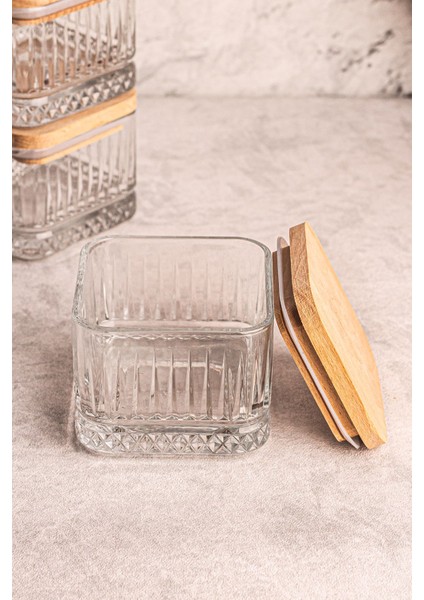 6'lı Kare Ahşap Kapaklı Cam Kahvaltılık, Çerezlik, Çok Amaçlı, 230 ml indirimleri