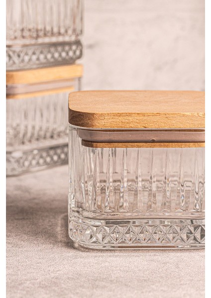 6'lı Kare Ahşap Kapaklı Cam Kahvaltılık, Çerezlik, Çok Amaçlı, 230 ml