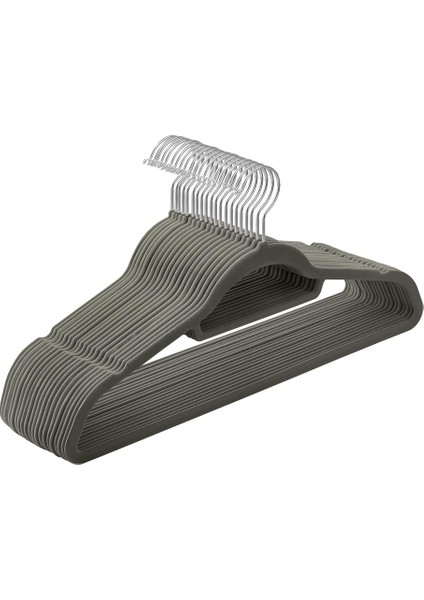 Kadife Askı 20'li Set - Kaymaz, Döner Kancalı, Yer Tasarruflu, Gri/gümüş,