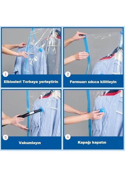 Vakumlu Hurç, Dolap Düzenleyici Elbise Saklama Poşeti,%80 Yer TASARRUFU,1ADET 90X60CM,1ADET 105X70CM,1ADET 145X70CM (Elbise Seti 3'lü) modelleri