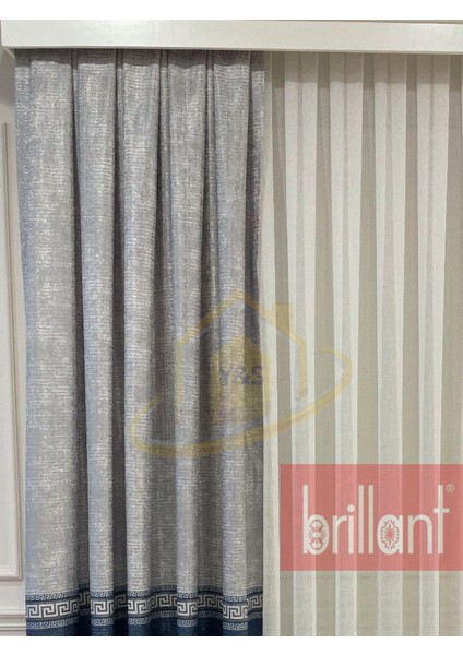 Glaris Betina Keten Zemin Bordür Desen Modern Yüksek Kaliteli Fon Perde 1/3 Sık Pile - Tek Kanat modelleri