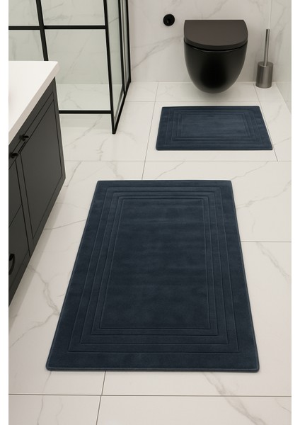 %100 Pamuk Dokuma, Su Emici, Banyo Paspas Seti, Banyo Halısı Vera 2'li Klozet Takım 60X100-60X50