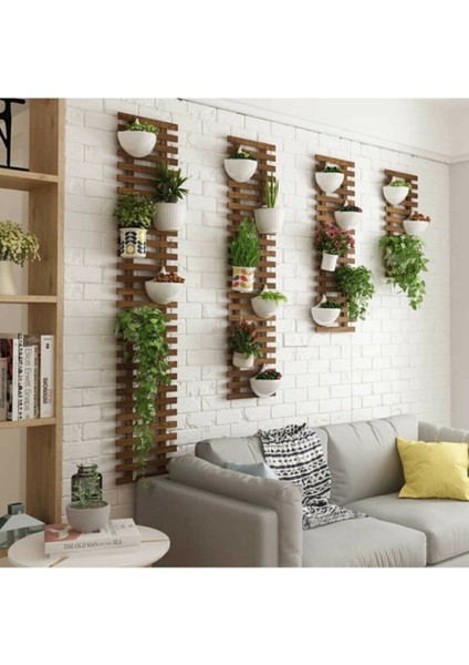 Ahşap 4'lü Duvar Çiçeklik Seti, Şık ve Doğal Görünüm Sağlar