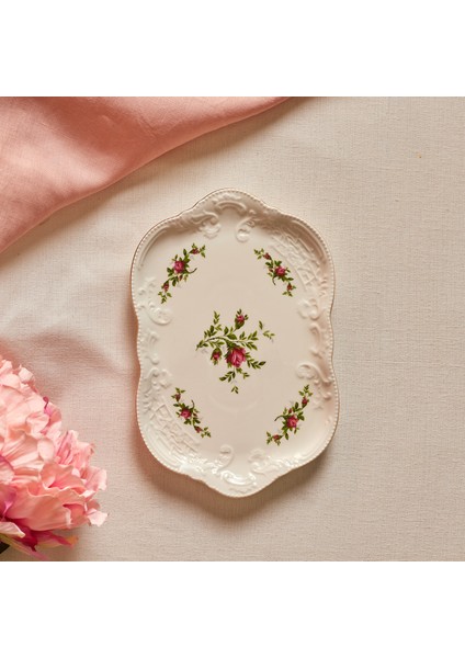 Vintage Rose Kayık Tabak 25 cm Krem