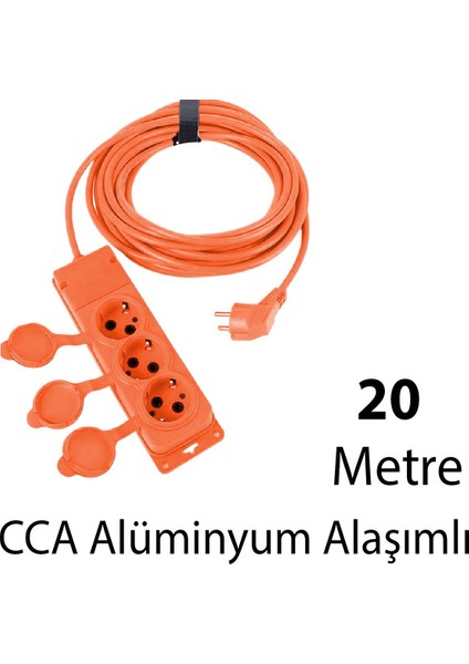 Uzatma Kablosu Monofaze Cca 3x2.5 mm Çoğaltıcı Seyyar Topraklı Kapaklı 3'lü Grup Priz Fiş 20 Metre indirimleri
