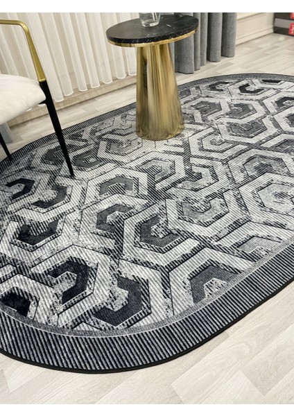 Gri Renk Kabartmalı Görünüm Oval Lateks Deri Taban Halı fiyatları