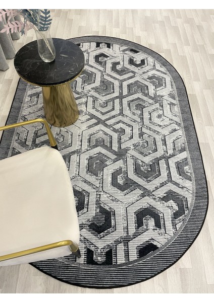 Gri Renk Kabartmalı Görünüm Oval Lateks Deri Taban Halı modelleri