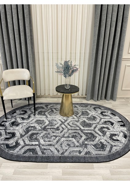 Gri Renk Kabartmalı Görünüm Oval Lateks Deri Taban Halı fırsatları