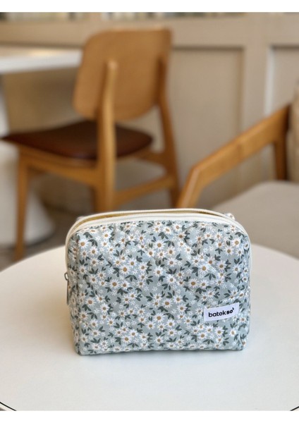 Koyu Yeşil Papatya Desenli Makyaj Çantası - Büyük Boy modelleri