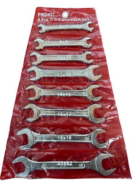 Poşetli Açık Iki Ağız Anahtar Takımı Seti 8 Parça