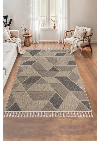 Roma Bej Kahve Yumuşak Bukleli ve Püsküllü Makine Dokuma Halı Oturma Odası Salon Mutfak Antre indirimleri