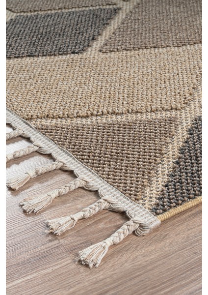 Roma Bej Kahve Yumuşak Bukleli ve Püsküllü Makine Dokuma Halı Oturma Odası Salon Mutfak Antre