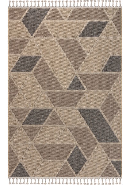 Roma Bej Kahve Yumuşak Bukleli ve Püsküllü Makine Dokuma Halı Oturma Odası Salon Mutfak Antre