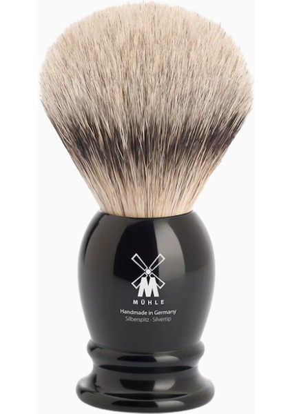 Klasik Tıraş Fırçası Gümüş Uçlu Porsuk ve Siyah Değerli Reçine Sap 23 mm