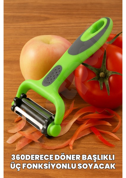 360 Derece 3 Fonksiyonlu Ekstra Kaliteli Dilimleyici, Rendeleyici, Soyucu Rende Jülyen Soyacak