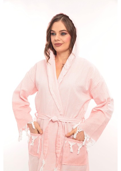 Unisex Hürrem Püskül Modelli Banyo-Havuz-Deniz-Plaj Pamuklu Peştamal Bornoz-Turuncu
