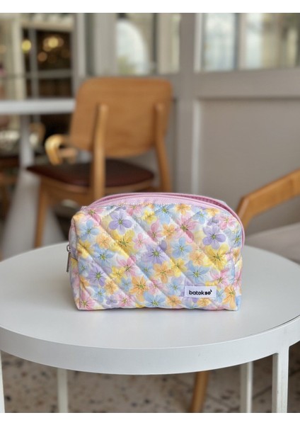 Çok Renkli Papatya Desenli Makyaj Çantası - Büyük Boy