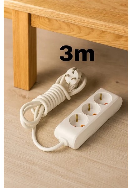 1 Adet Üç Başlıklı 3 Metre Priz | 3 Metre 3 Başlıklı Priz