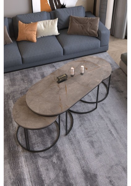 Orta Sehpa Zigon Sehpa Yan Sehpa 3 Lü Set Dolunay Gordion