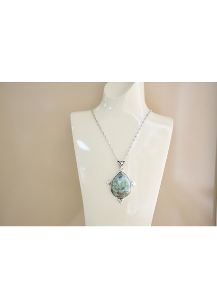 Damla Gümüş Çerçeve Kadın Zümrüt Kolye