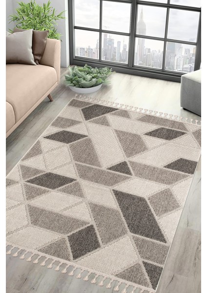 Roma Gri Krem Antrasit Yumuşak Bukleli ve Püsküllü Makine Dokuma Halı Oturma Odası Salon Mutfak Antre modelleri