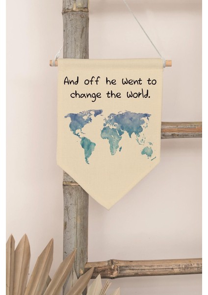 Renkli Çocuk Odası Duvar Süsü Ahşap ve Kanvas Dünya Haritası Dekoru