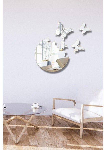 Kelebek Şekilli Gümüş Pleksi 4 Parça Duvar Dekoru, 50X50CM, Salon, Oturma, Yatak, Çocuk Oda fiyatları