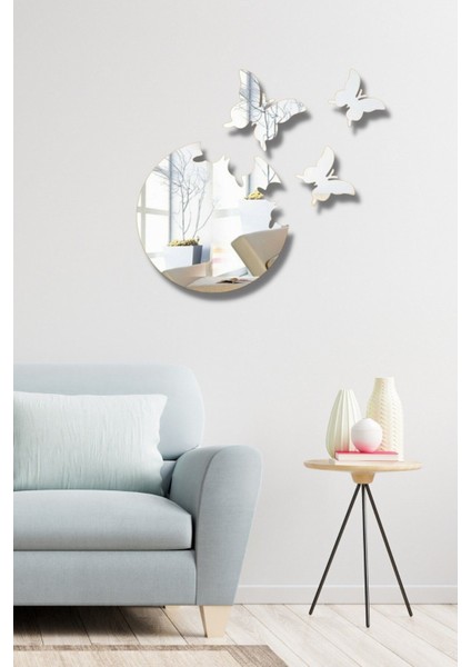 Kelebek Şekilli Gümüş Pleksi 4 Parça Duvar Dekoru, 50X50CM, Salon, Oturma, Yatak, Çocuk Oda modelleri