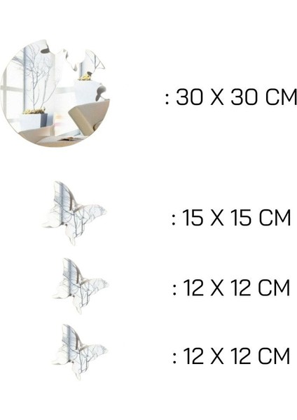 Kelebek Şekilli Gümüş Pleksi 4 Parça Duvar Dekoru, 50X50CM, Salon, Oturma, Yatak, Çocuk Oda indirimleri